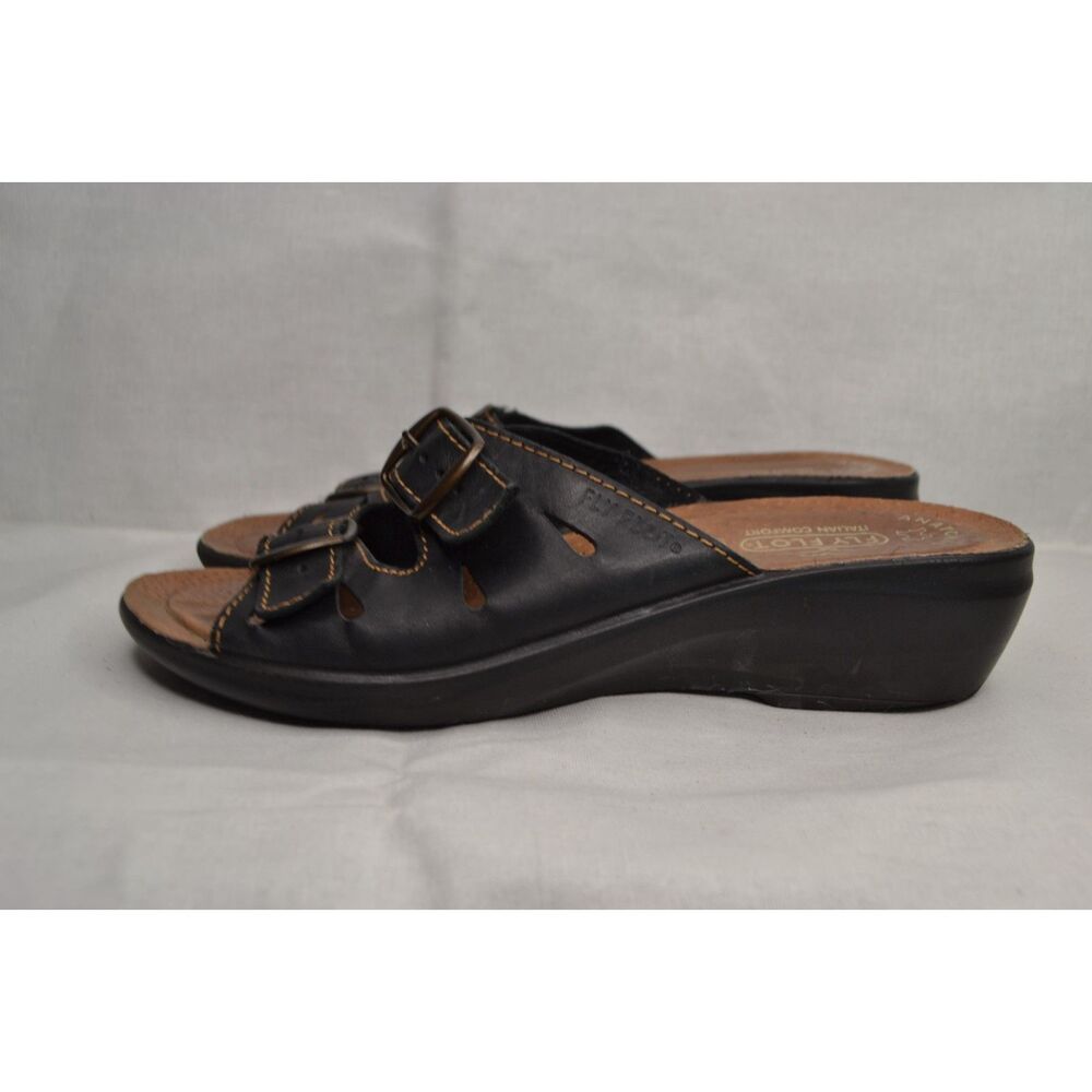 Fly Flot Barbariga Women's 8 (38) Black Double Adjustable Buckle Leather Sandals